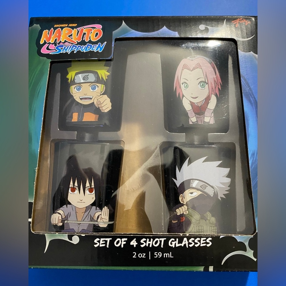 🎁NARUTO SHIPPUDEN SHONEN JUMP SHOT GLASSES. BRAND NEW SET OF 4.